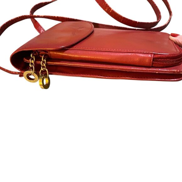 Vtg Pierre Cardin Leather Crossbody Handbag Expandable 9x6 Pen Calc Pockets Red - Picture 10 of 15